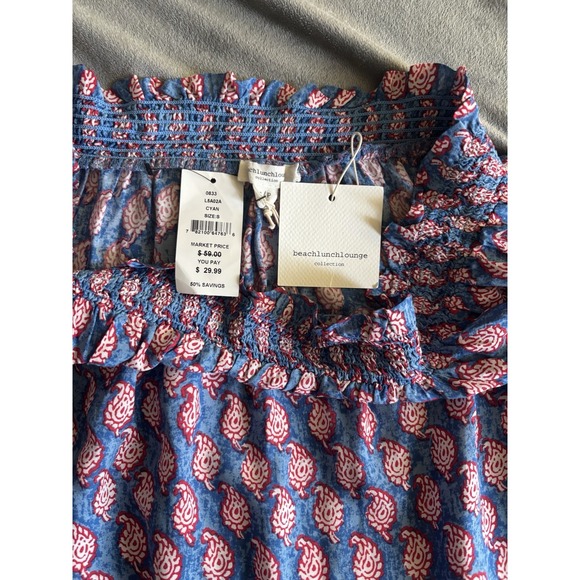 NEW Beachlunchlounge Womens Size S Paisley Boho Off Shoulder Navy Red Top NWT - Picture 4 of 10